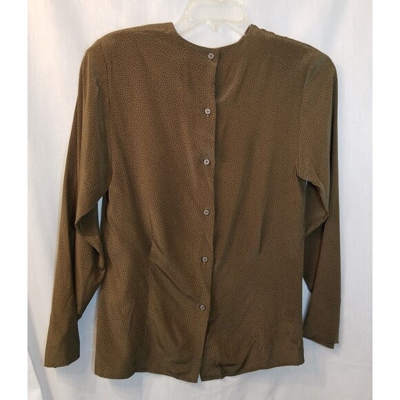 Vintage Mark Shale Shirt Womens Size 4 Green Black Silk Polka Dot - Picture 5 of 9
